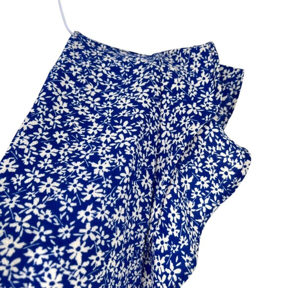 Monteau Floral Ruffle Sleeve Wrap Peplum Blouse Blue White Size Small - Picture 3 of 11